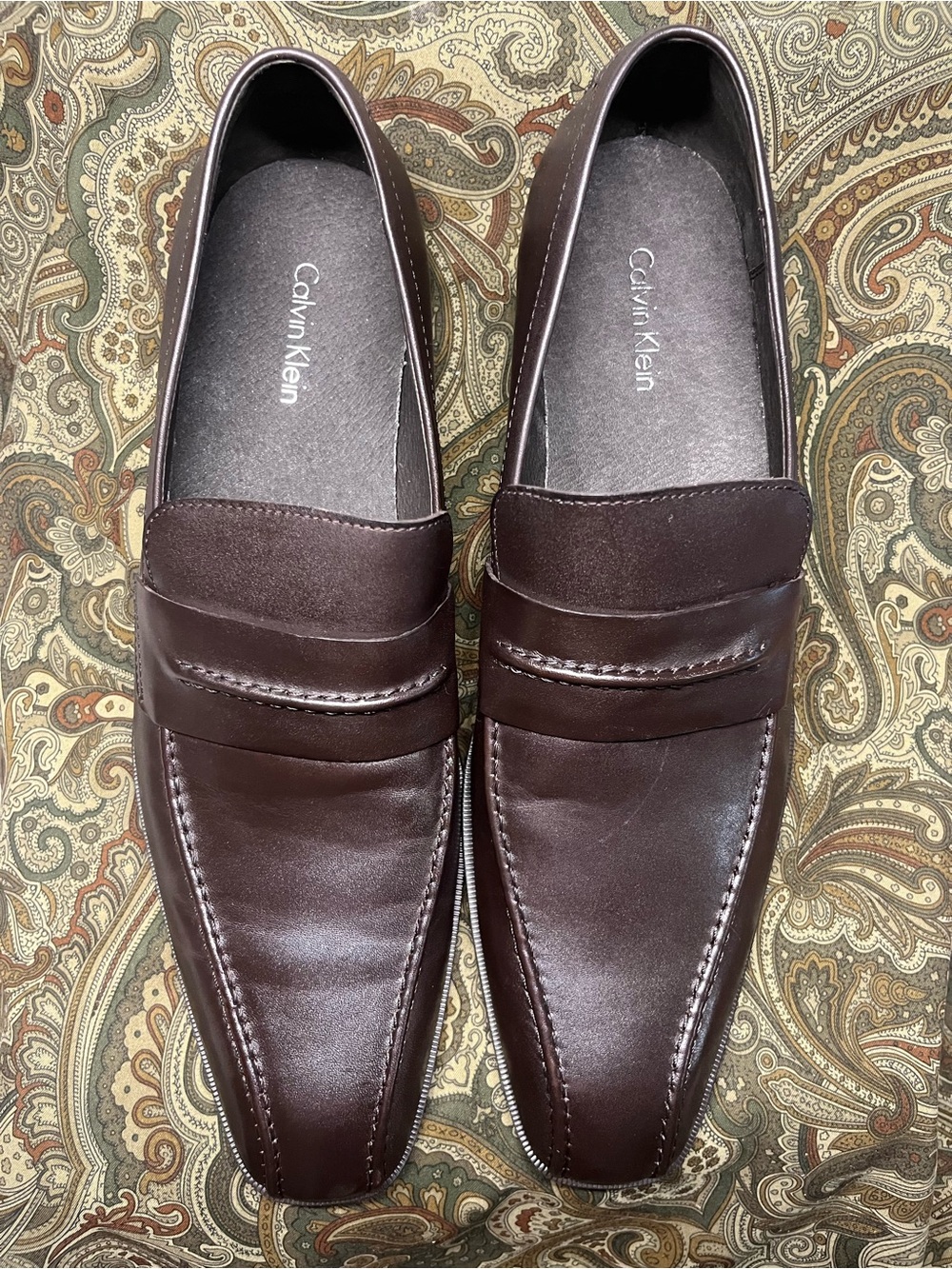 Calvin Klein Elkan Men's Dark Brown Calfskin Leather Loafers - 12M